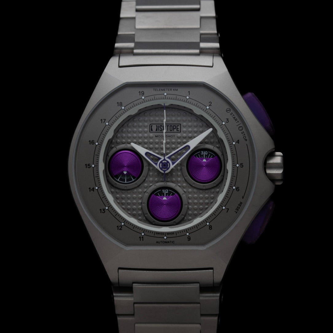 Isotope Moonshot Chronograph Thunderclap Close-up on a black background