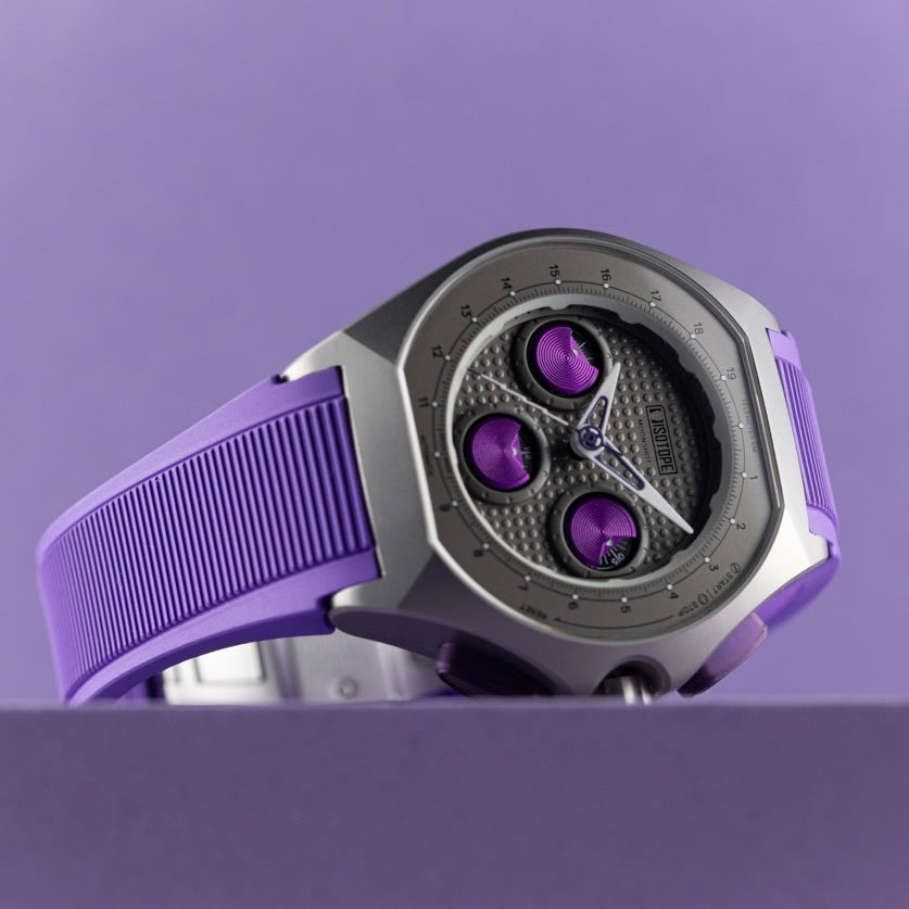 Isotope Moonshot Chronograph Thunderclap on the purple FKM CTS strap