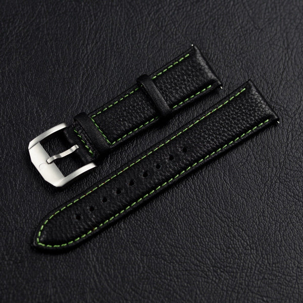 Black/Green stitching leather strap 22/20mm