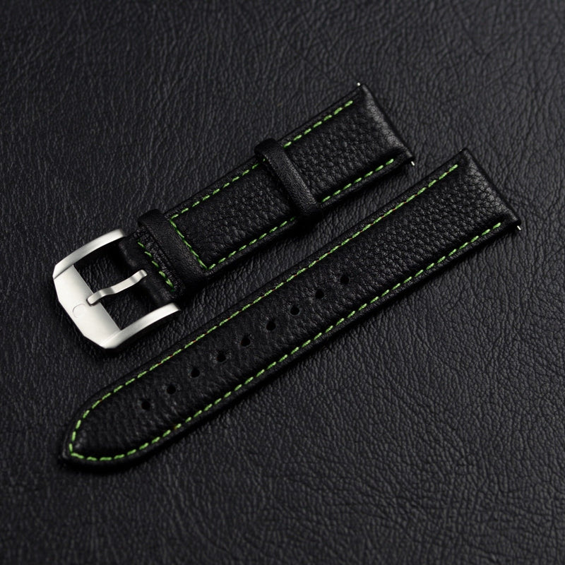 Black/Green stitching leather strap 22/20mm