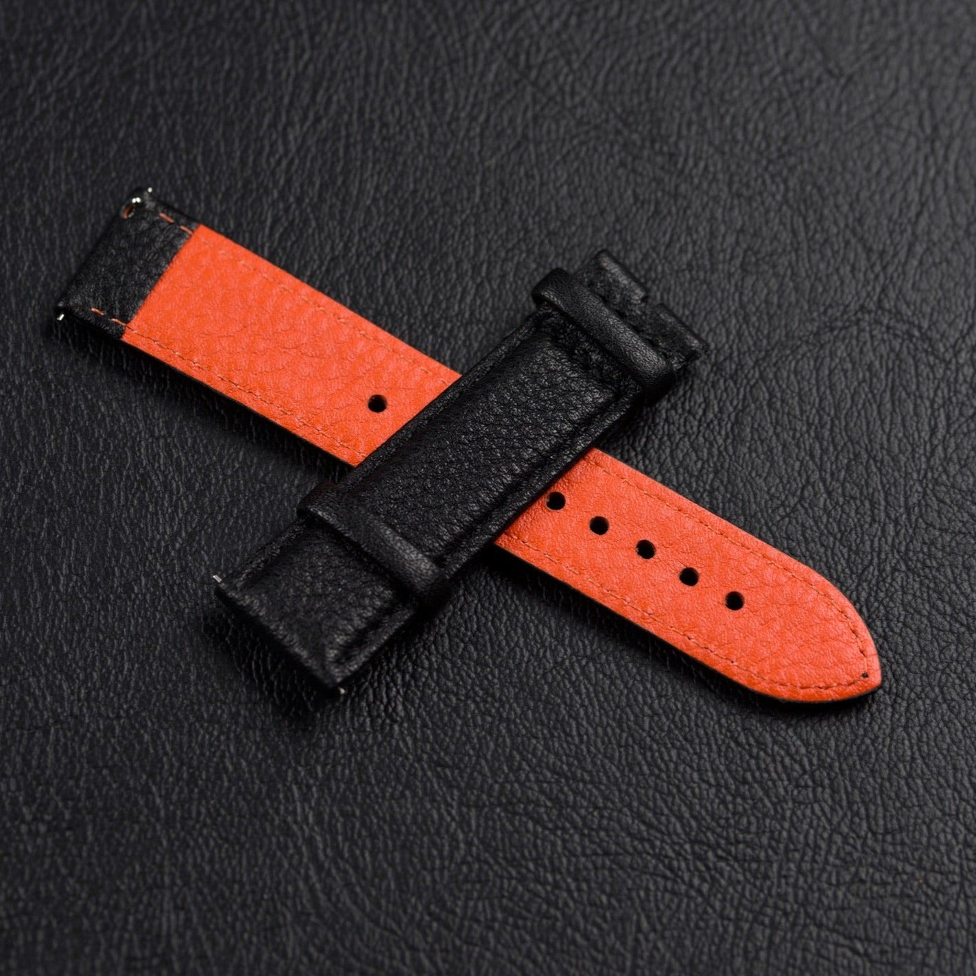 Black/Black stitching leather strap 22/20mm
