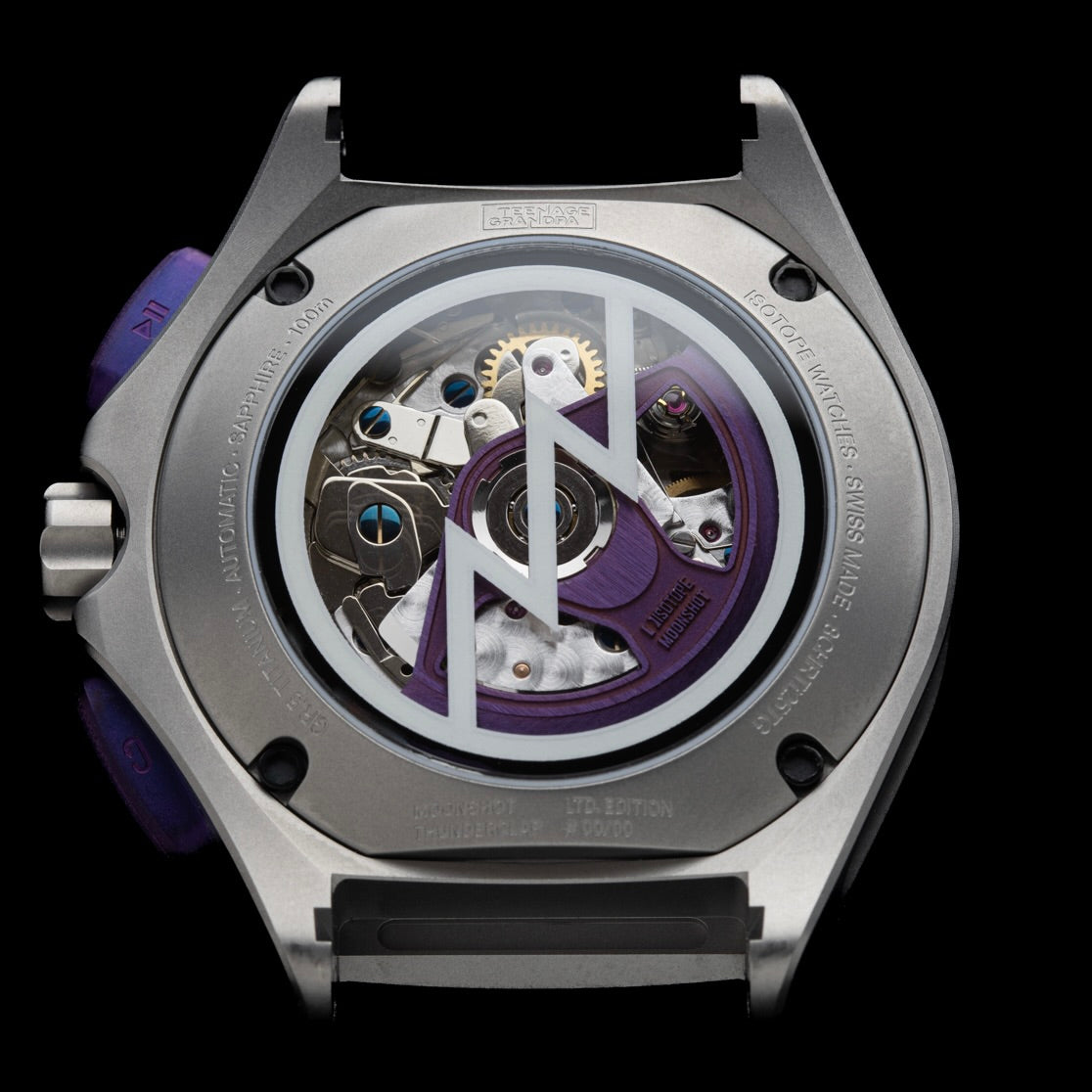 Isotope Moonshot Chronograph Thunderclap caseback Close-up